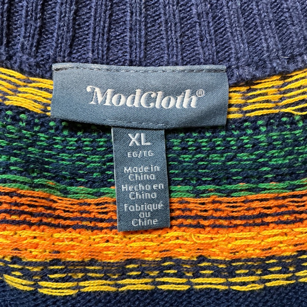 ModCloth Sweater Womens XL Navy Blue Pumpkin Fair Isle Halloween Cotton - Picture 5 of 7